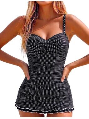 One Piece Swimwear Tummy Control Front Cross Monokini Ruffled Hem. 2173/10-2